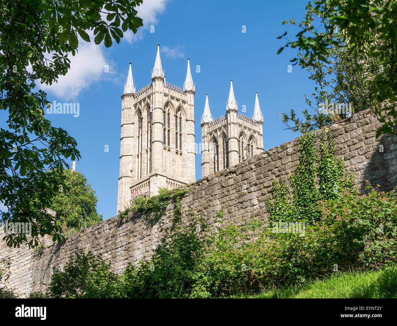 Il normanno costruito (XI secolo) Cattedrale di Lincoln, Inghilterra. Foto Stock