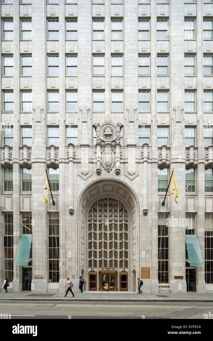 La facciata della Pacific Bell edificio a 140 nuovi Montgomery in San Francisco. Architetto Timothy Pflueger. Foto Stock