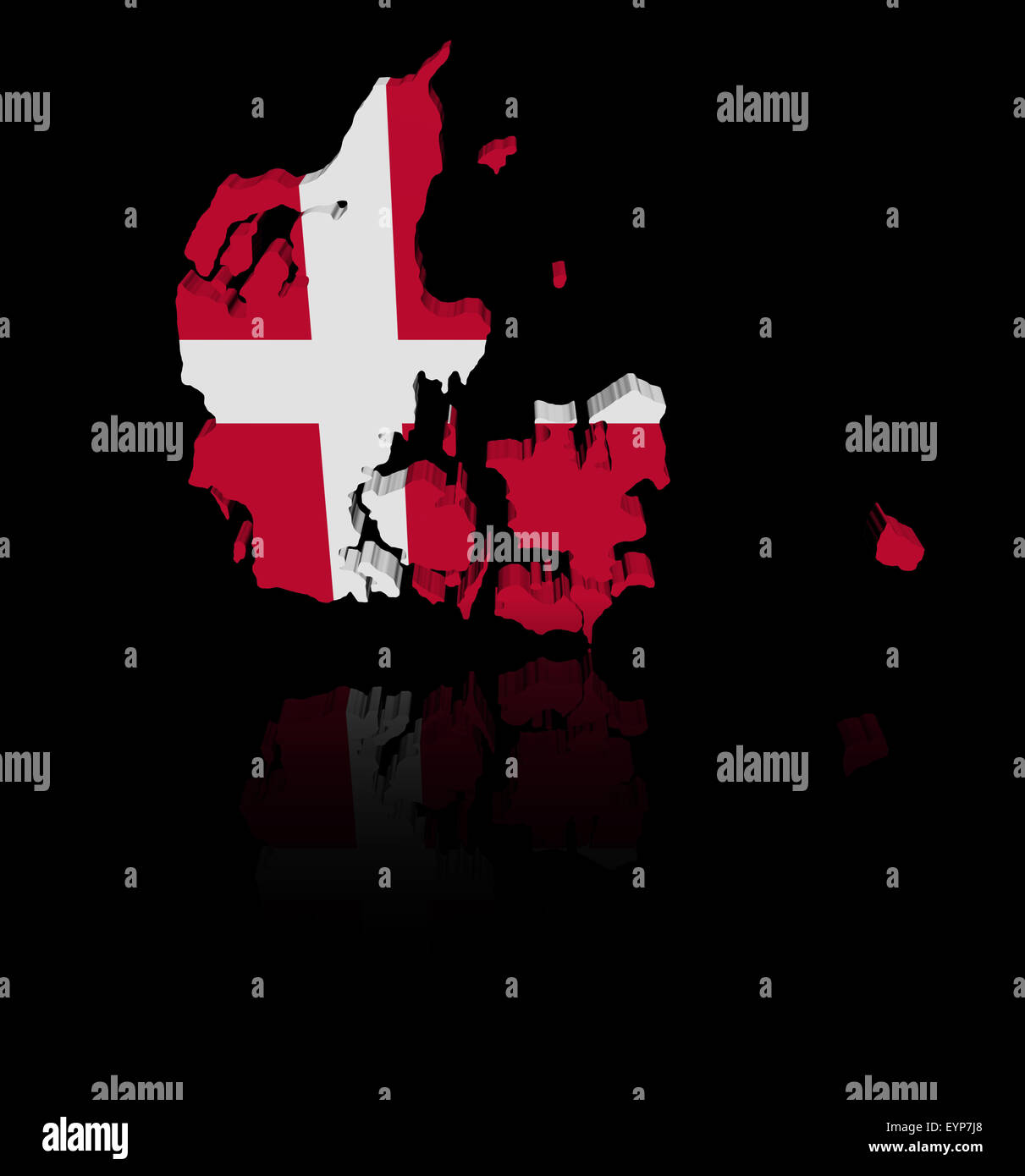Mappa di Danimarca bandiera con illustrazione di riflessione Foto Stock