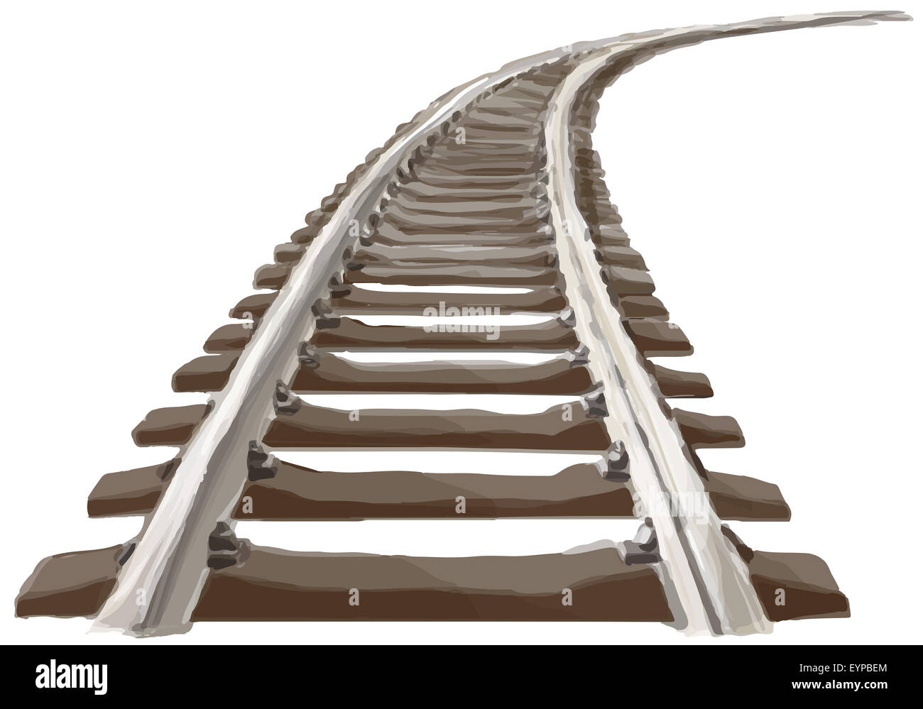 Vista prospettica della curva del treno via. Versione a colori. Foto Stock