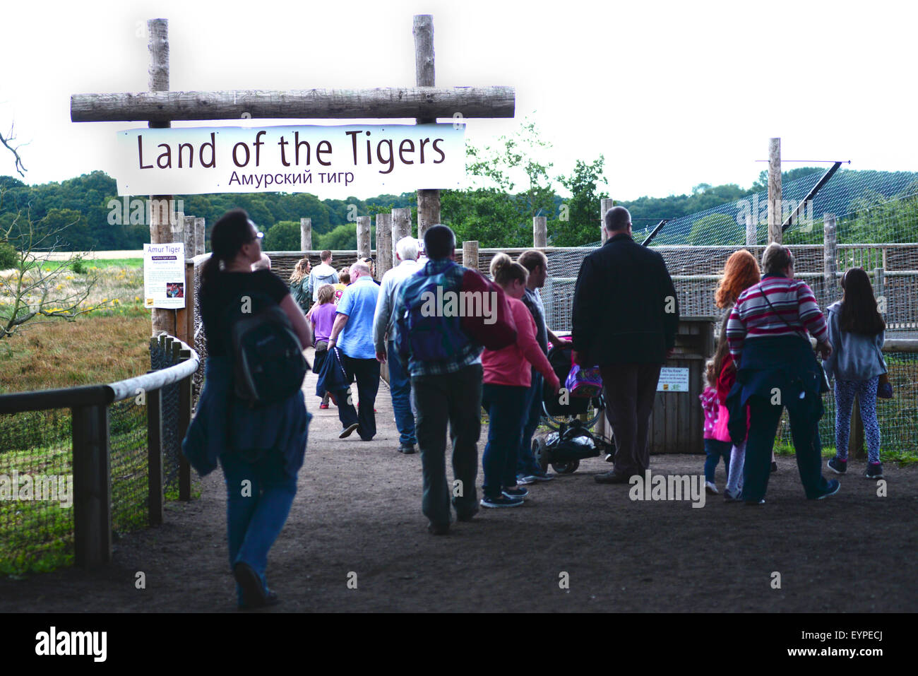 Terra delle Tigri entrata a Yorkshire Wildlife Park, Doncaster, South Yorkshire, Regno Unito. Immagine: Scott Bairstow/Alamy Foto Stock