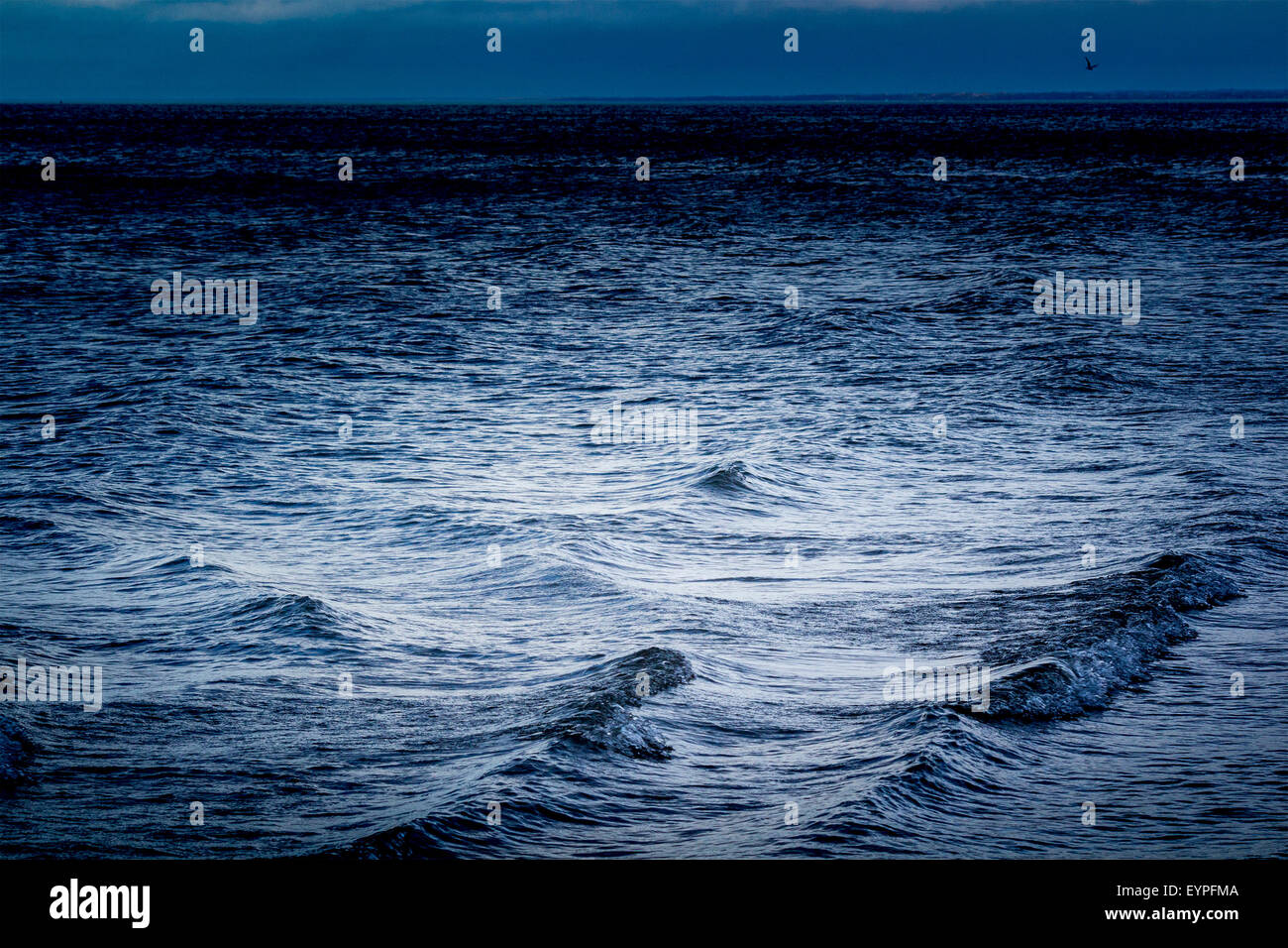 Onde venire in riva al Lago Huron con moonlight bouncing off dell'acqua Foto Stock