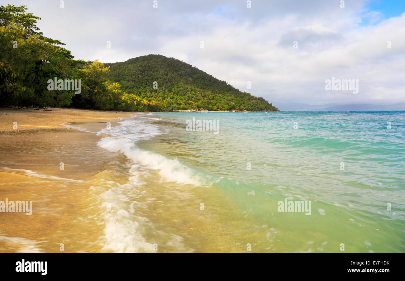 Onde che si infrangono sulla spiaggia di Isola Fitzroy, Queensland, Australia Foto Stock
