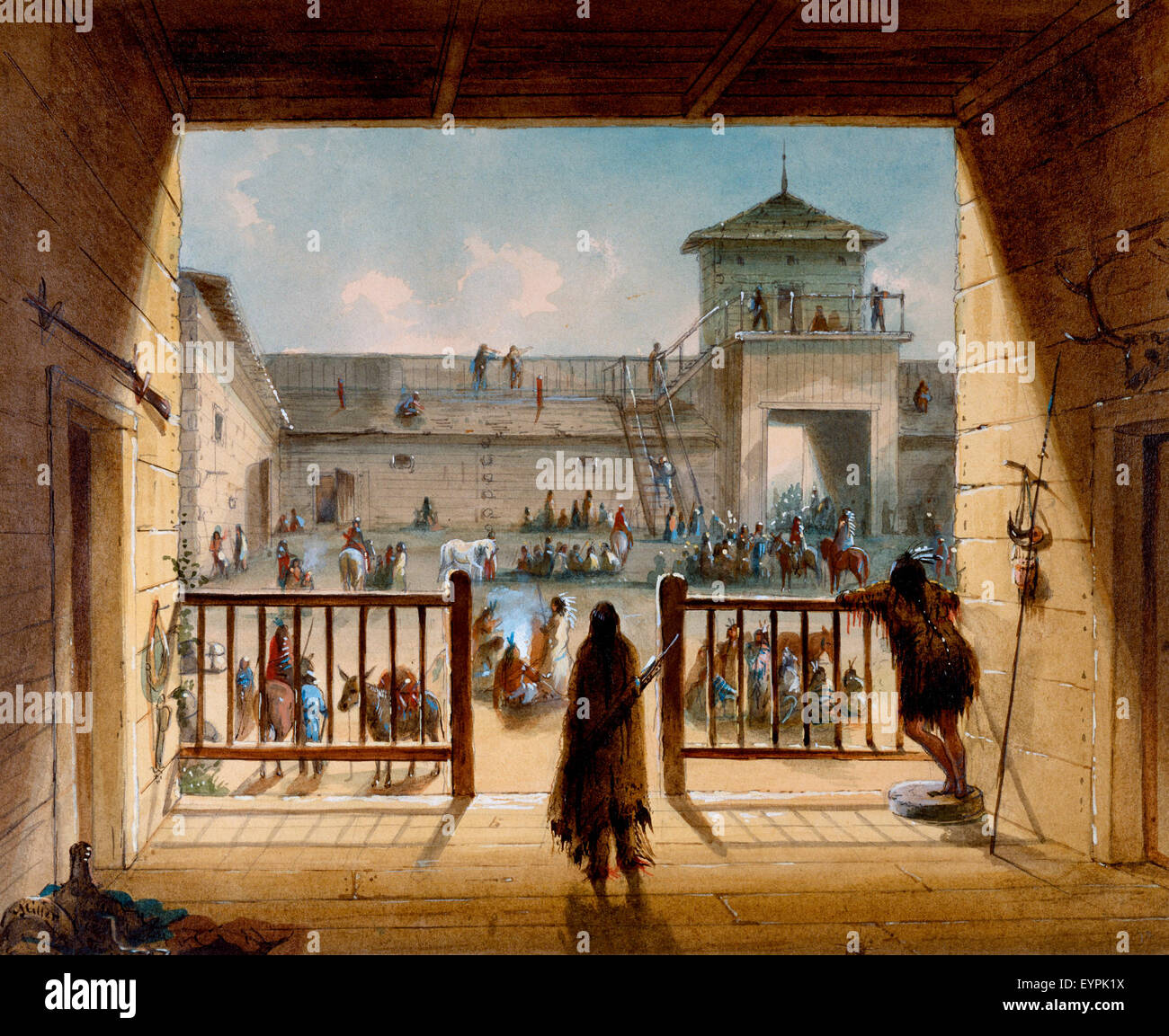 Interno di Fort Laramie, circa 1840 Foto Stock