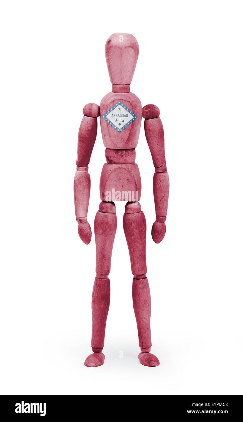 Il legno vecchio figura manichino con noi bandiera di stato bodypaint - Arkansas Foto Stock