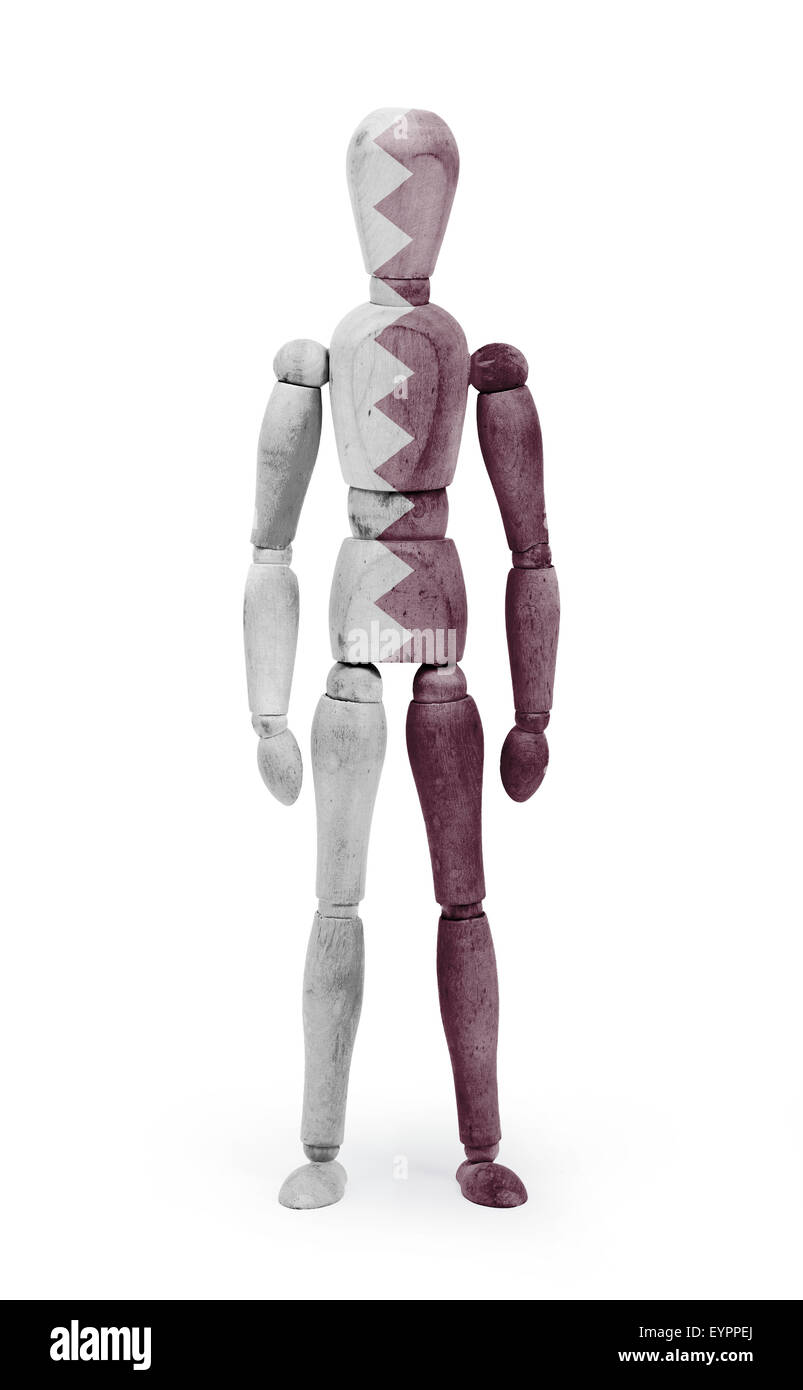 Legno figura manichino con bandiera bodypaint su sfondo bianco - Qatar Foto Stock
