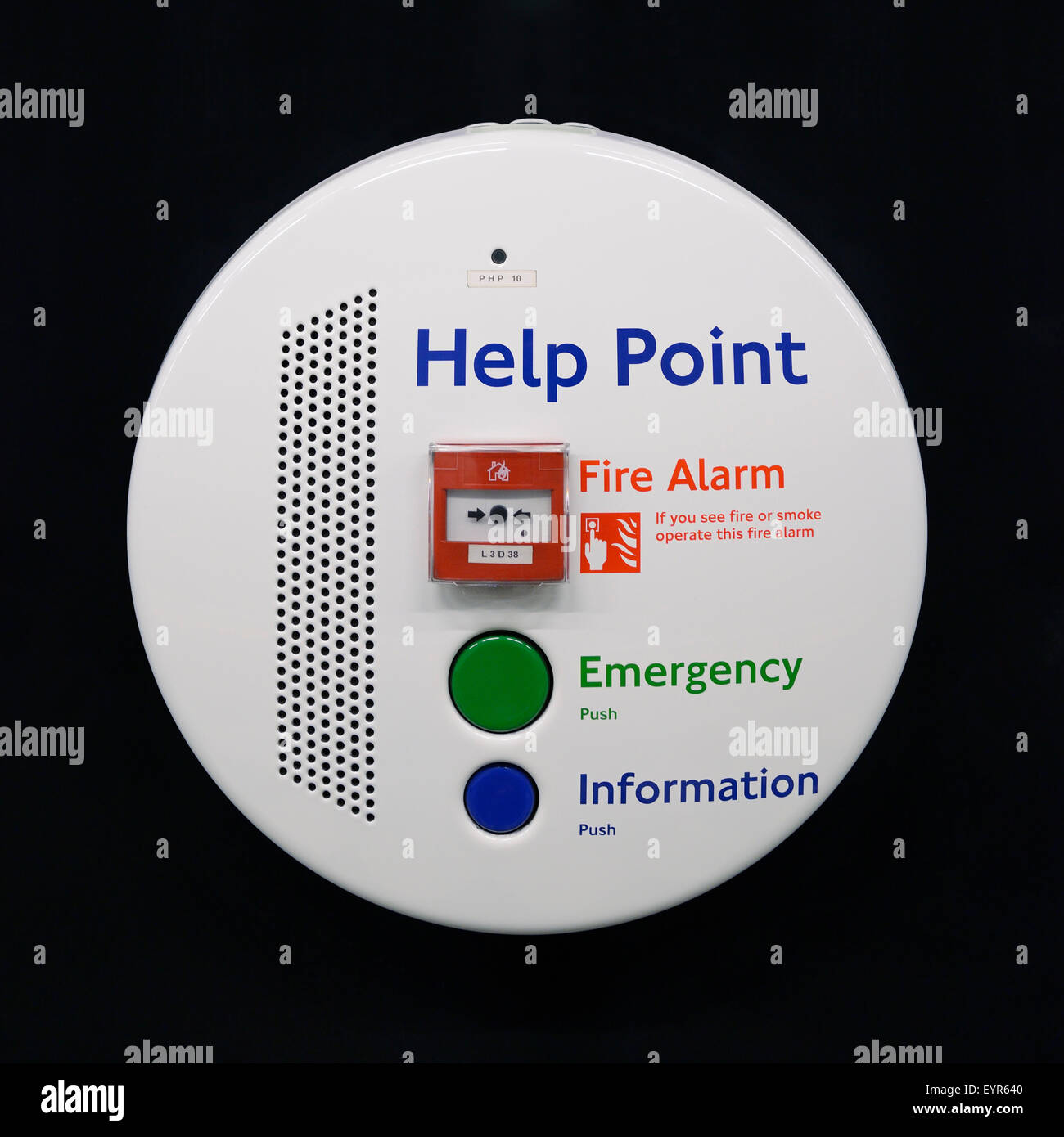 Help Point su un metro di Londra piattaforma. Foto Stock