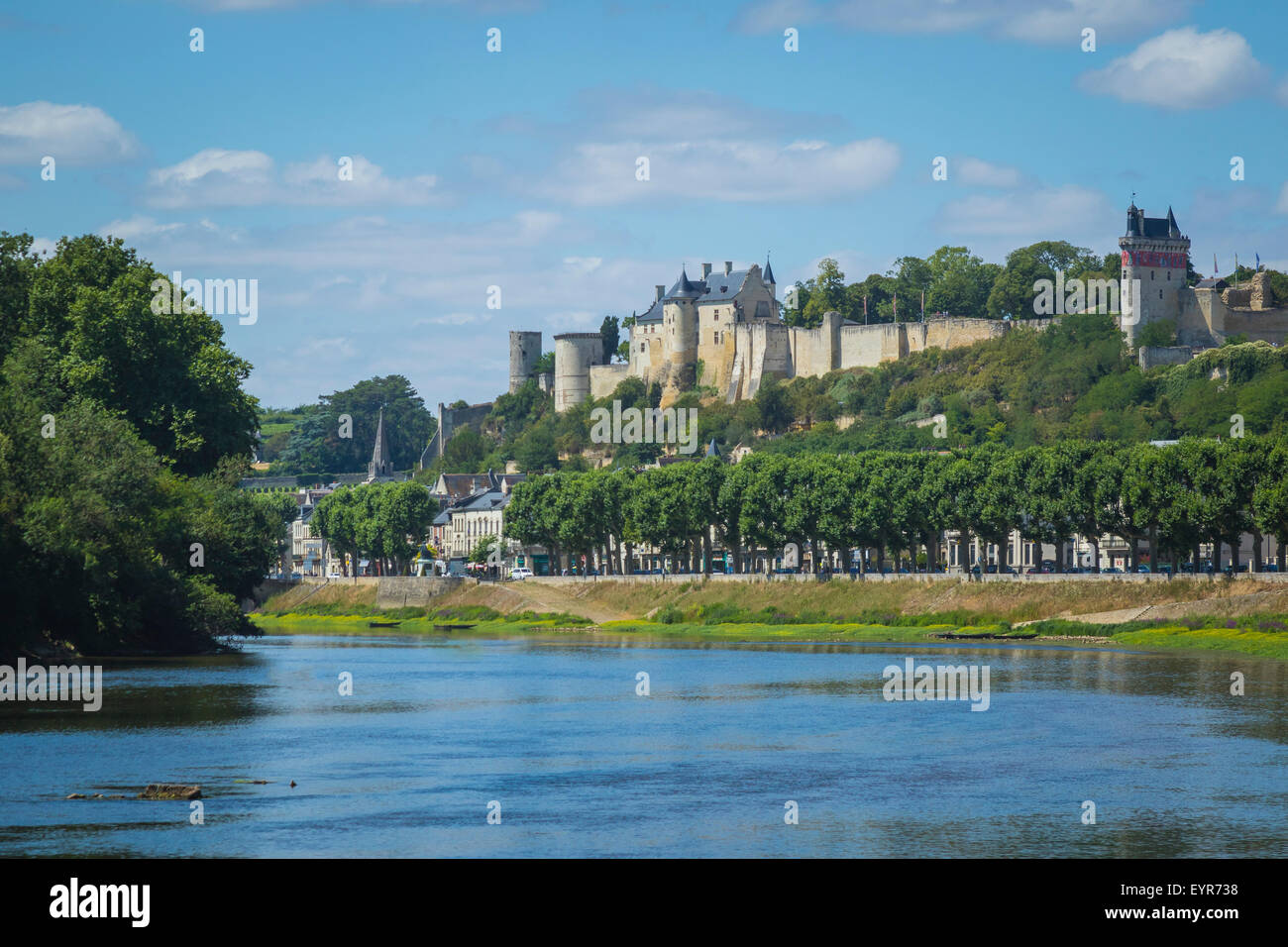 Il fiume La Vienne streaming verso la città storica di Chinon, Indre-et-Loir, Francia. Foto Stock