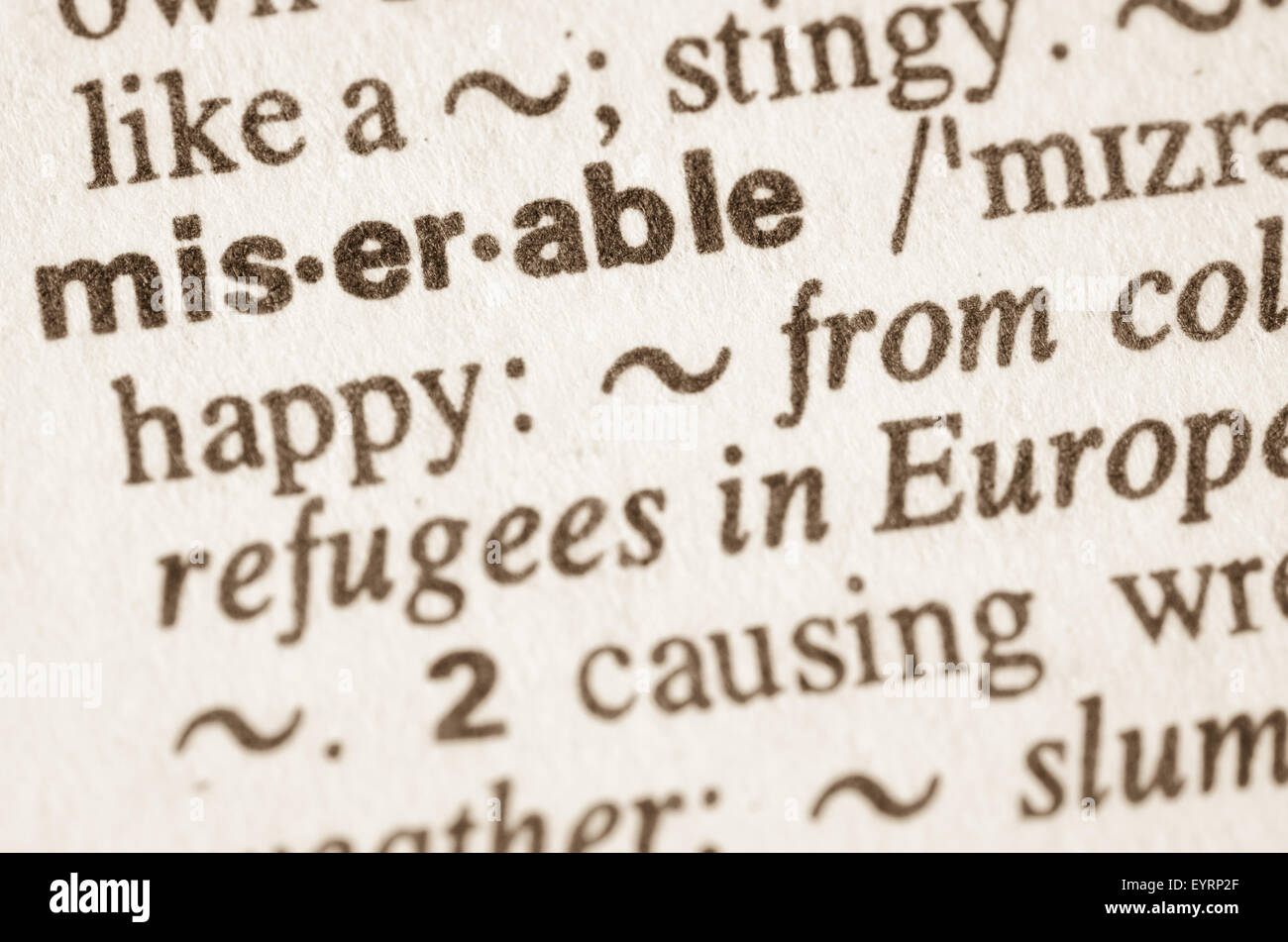Definizione di miserabile parola nel dizionario Foto Stock