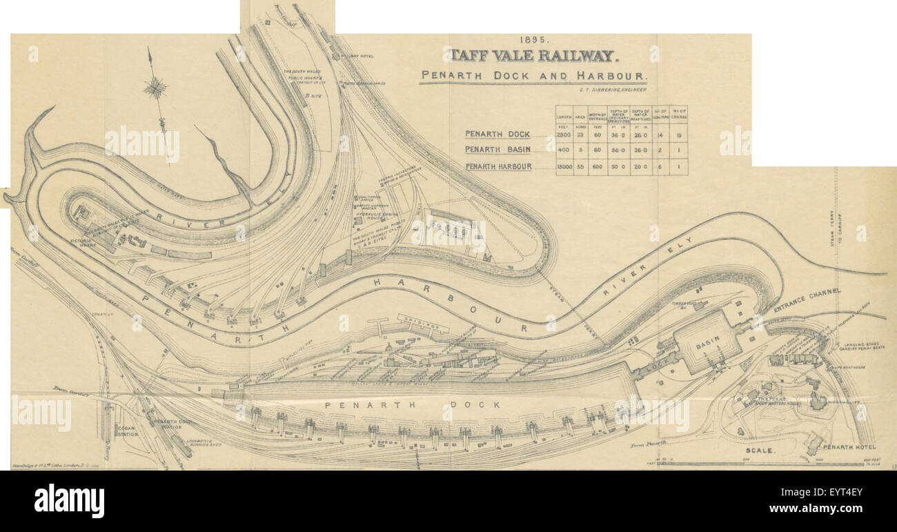 Mappa di "Cardiff, un manuale illustrato" che mostra il layout della città o le caratteristiche geografiche principali. La mappa illustra probabilmente la pianificazione urbana di Cardiff, comprese le sue strade, gli edifici e i monumenti storici significativi. Foto Stock