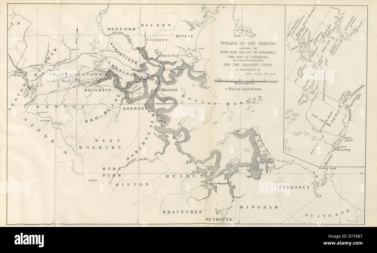 Un'immagine tratta da pagina 39 di "The Landfall of Leif Erikson", che illustra l'arrivo dell'esploratore vichingo in Nord America intorno all'anno 1000, basata su saghe storiche, accompagnata da mappe e illustrazioni. Foto Stock