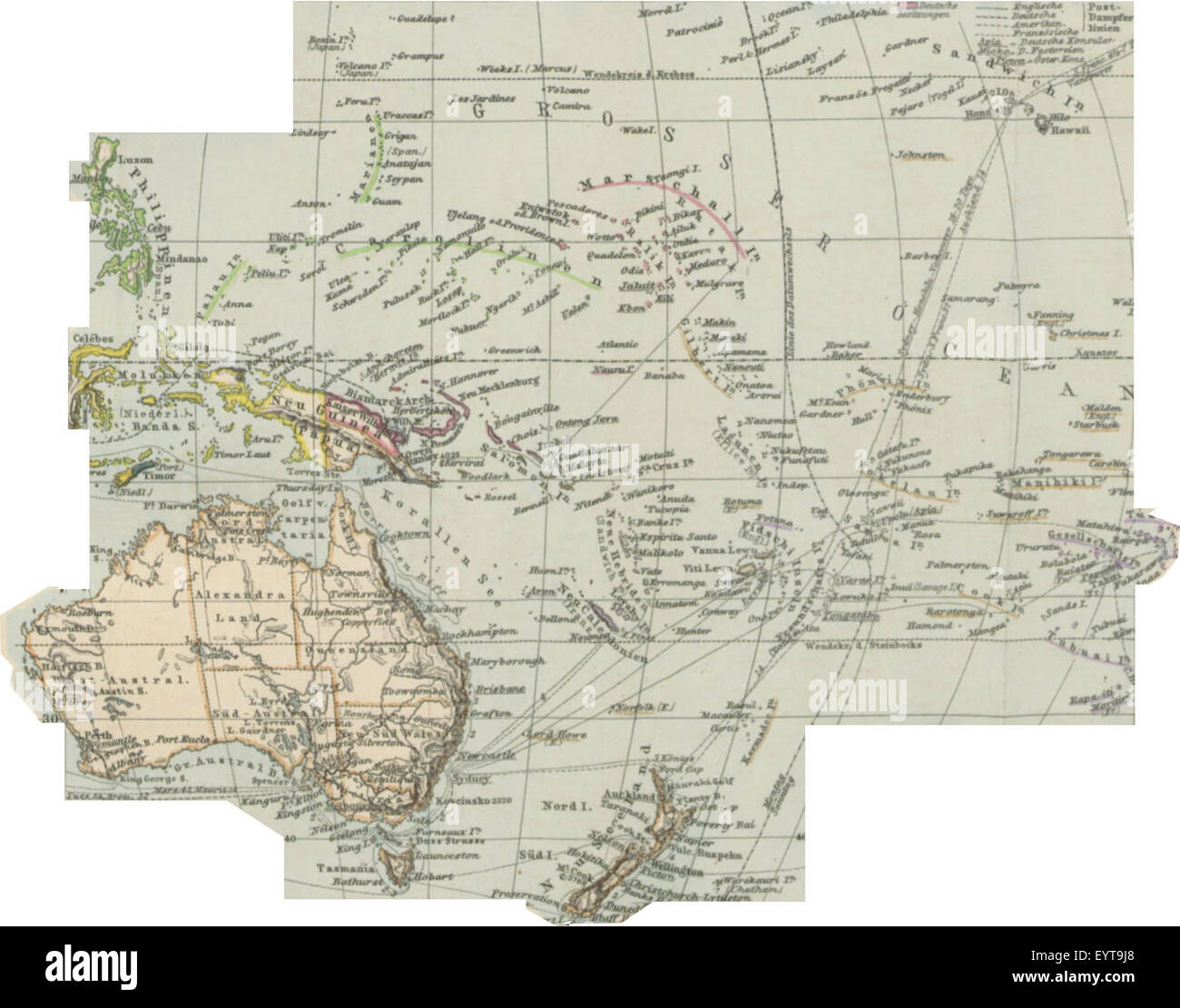 Questa immagine, tratta dalla pagina 437 di "Südsee-Bilder", illustra una scena del Pacifico meridionale, che potrebbe rappresentare la bellezza naturale, la vita indigena o le interazioni coloniali nella regione durante il XIX secolo. Foto Stock