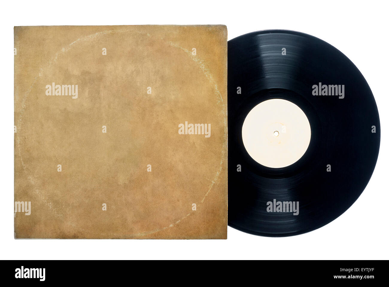 Vintage,long play record album con il manicotto e lo spazio per la copia su uno sfondo bianco. Foto Stock