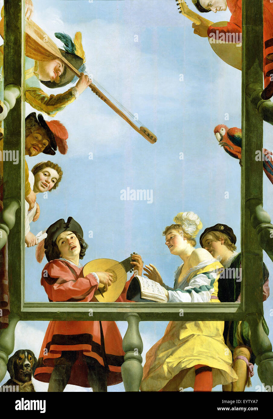 Gerrit van Honthorst, gruppo musicale su un balcone 1622 olio su pannello. Il J. Paul Getty Museum di Los Angeles, Stati Uniti d'America. Foto Stock