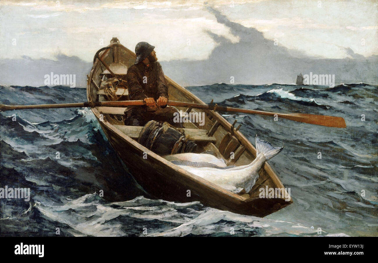 Winslow Homer, la Spia antinebbia ( pesca halibut ) 1885 Olio su tela.  Museo delle Belle Arti di Boston, Stati Uniti d'America Foto stock - Alamy
