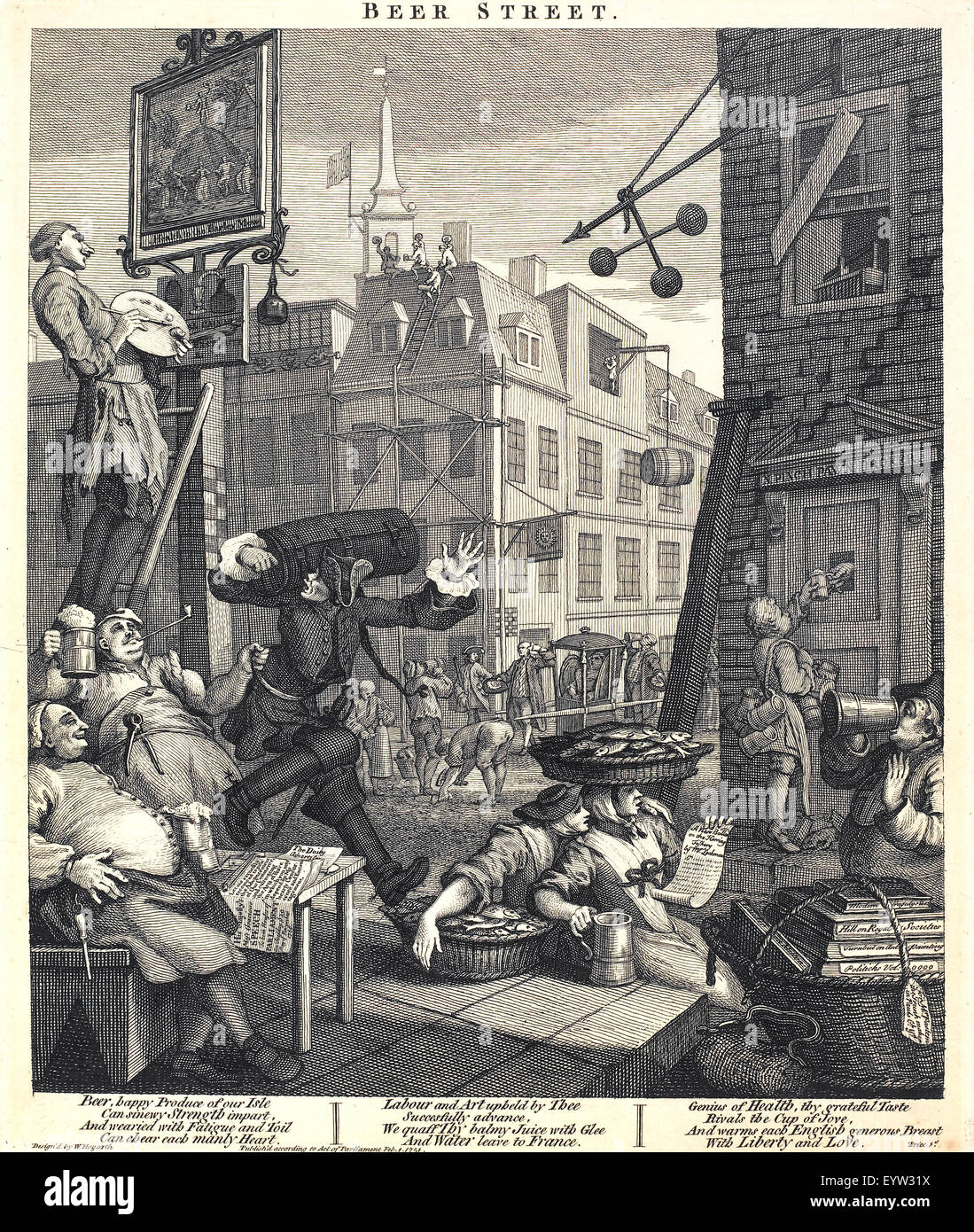 William Hogarth, Birra Street 1751 Stampa. National Gallery of Art di Washington D.C., USA. Foto Stock