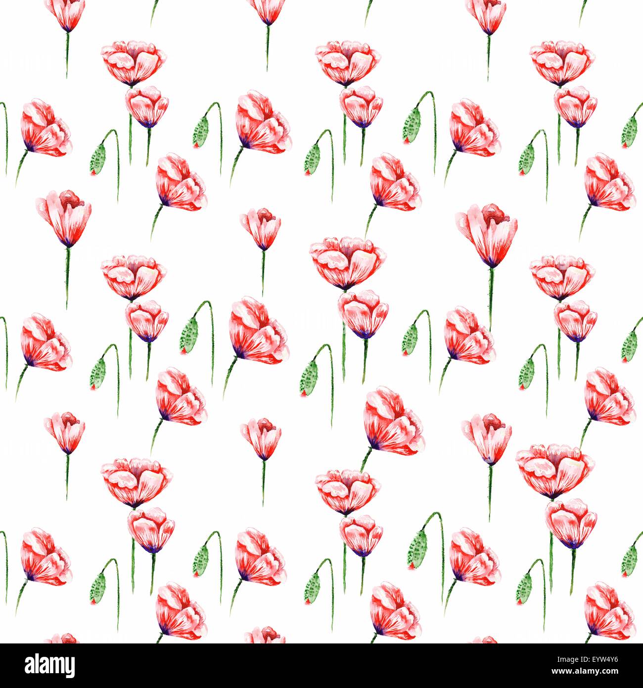 Acquerello Seamless texture con fiori di colore rosso isolato su sfondo bianco per i tessili, carta da parati, design di estate Foto Stock