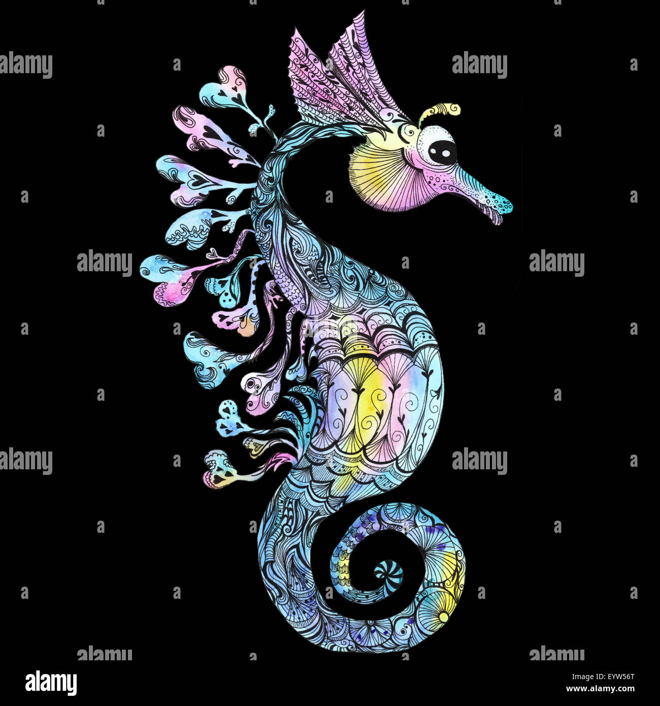 Colorato luminoso mare viaggio illustrazione con animale marino isolati su sfondo bianco Foto Stock