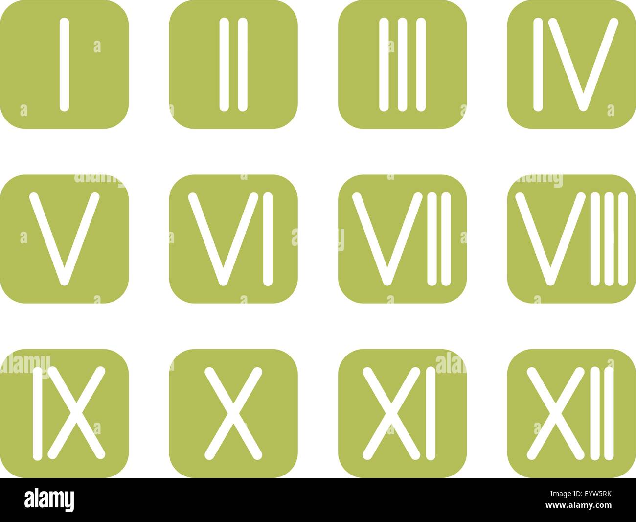 Impostare i numeri romani 1-12 icona vettore. Illustrazione Vettoriale