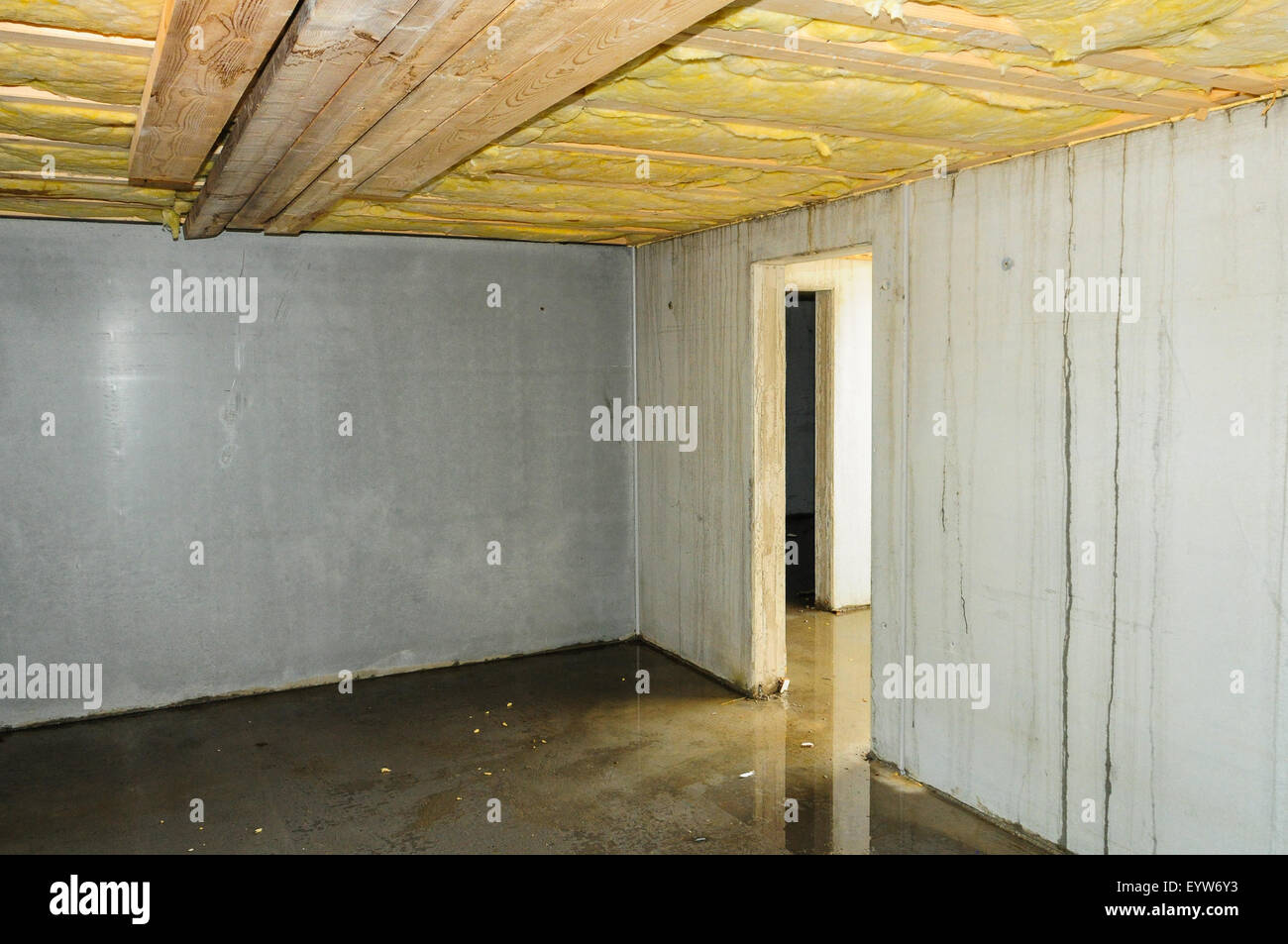Guasto costruivano e seminterrato umido in un nuovo edificio. Foto Stock