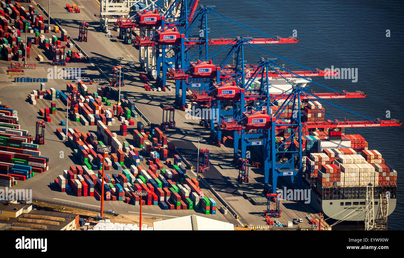 Contenitore di carico, contenitore Gantry cranes, contenitore di gru, container, Container port, CTA, container terminal Altenwerder Foto Stock