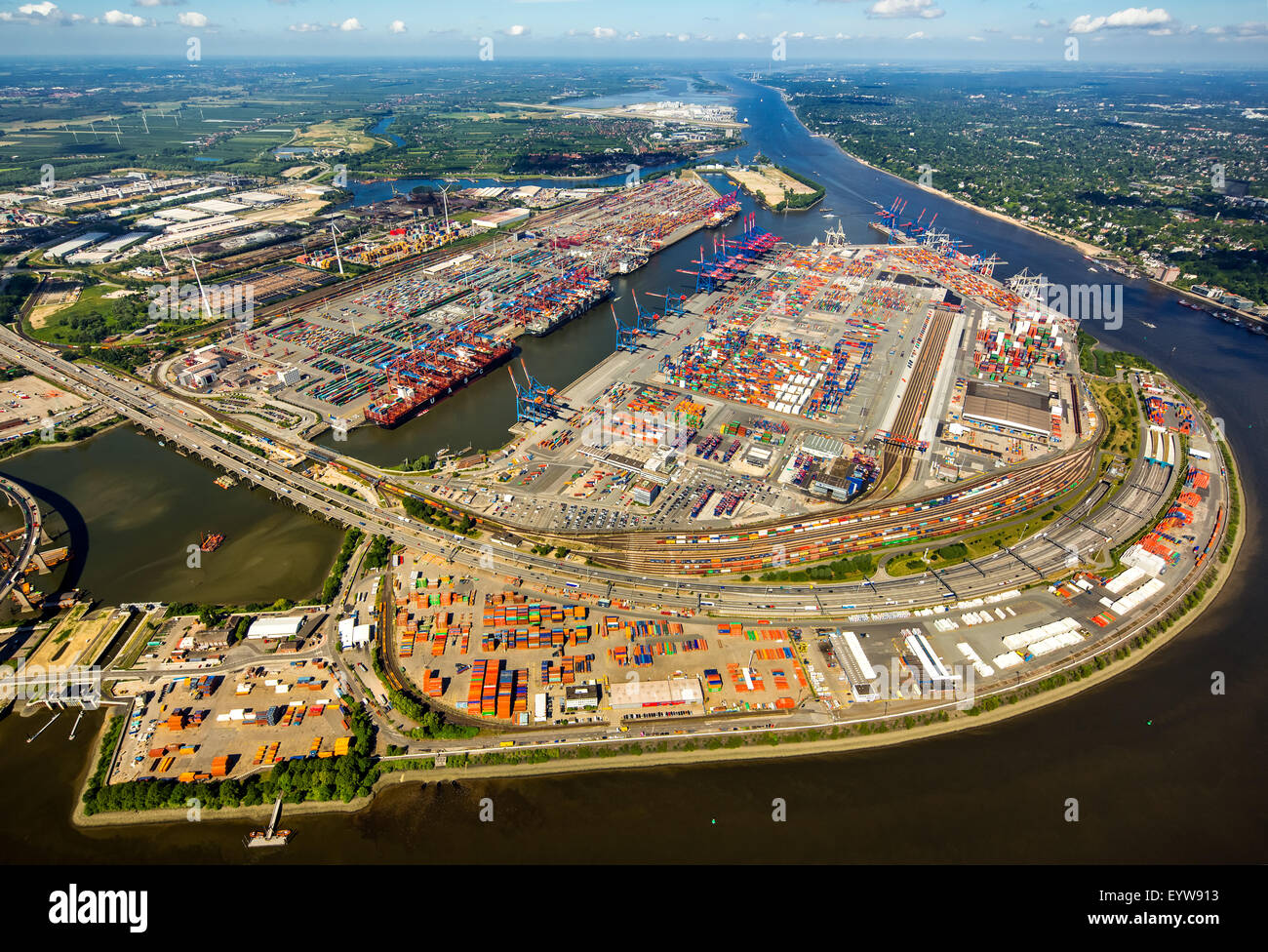 Contenitore porta Amburgo, CTA, container terminal Altenwerder, Hamburg-Altenwerder, porto di Amburgo, Elba, Amburgo, Germania Foto Stock