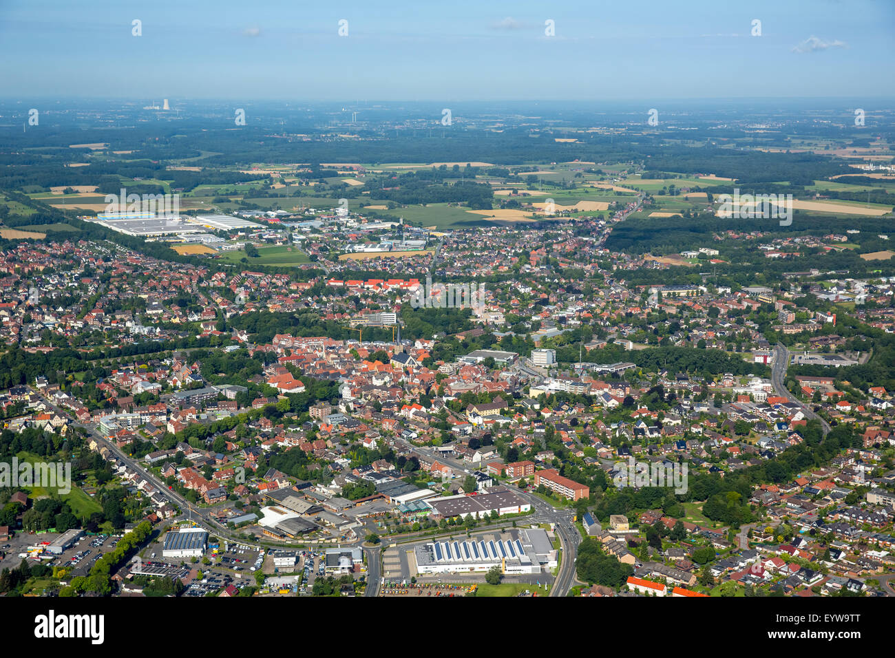 Vista da sud-est del centro della città di Werne, distretto della Ruhr, Nord Reno-Westfalia, Germania Foto Stock
