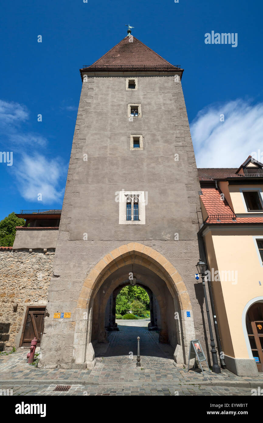 Vilstor, torre gotica gate, Amberg, Alto Palatinato, Baviera, Germania Foto Stock