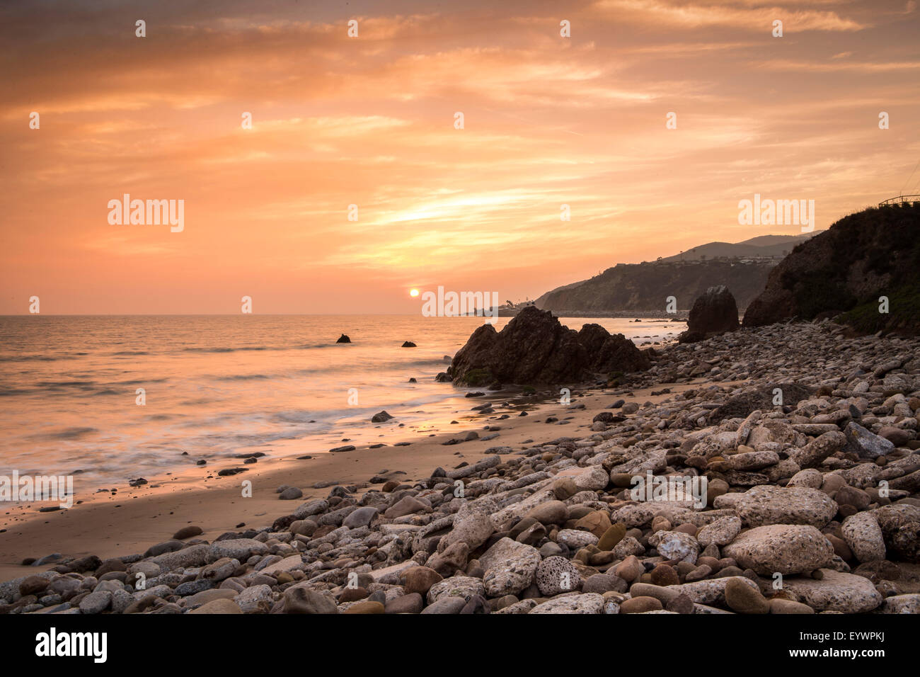 Tramonto su Will Rogers Beach, Pacific Palisades, California, Stati Uniti d'America, America del Nord Foto Stock