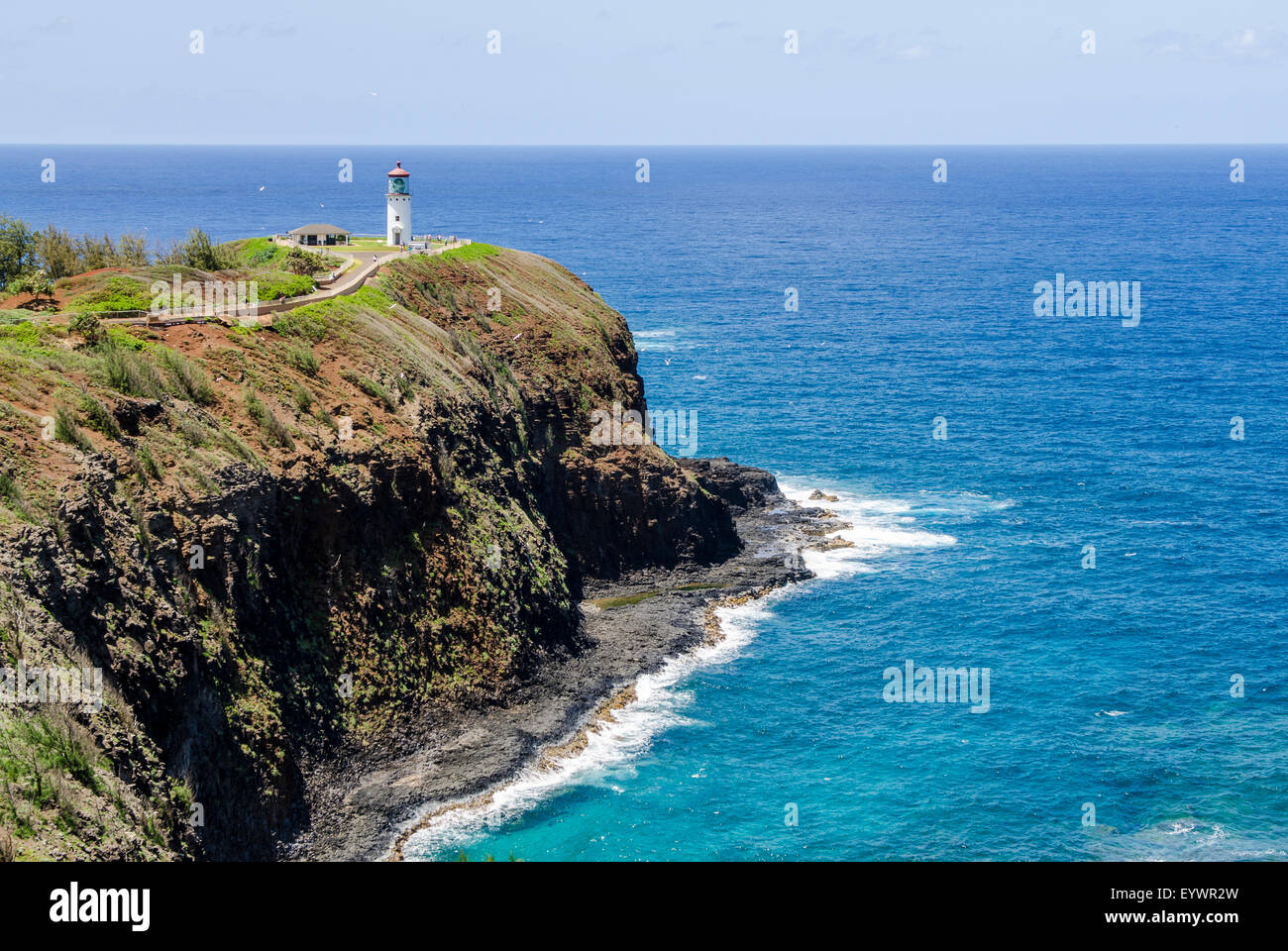 Storico Faro Kilauea sul punto di Kilauea National Wildlife Refuge, Kauai, Hawaii, Stati Uniti d'America, il Pacifico Foto Stock