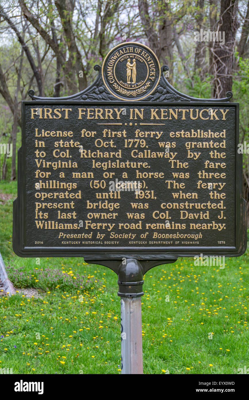 Marcatore di storico per il traghetto a Fort Boonesborough che è stato il primo traghetto stabilite nello Stato del Kentucky. Foto Stock