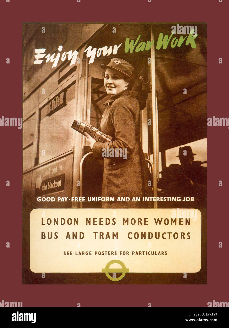 WW2 vintage poster di promozione più donne a lavorare su Londra autobus e tram Foto Stock