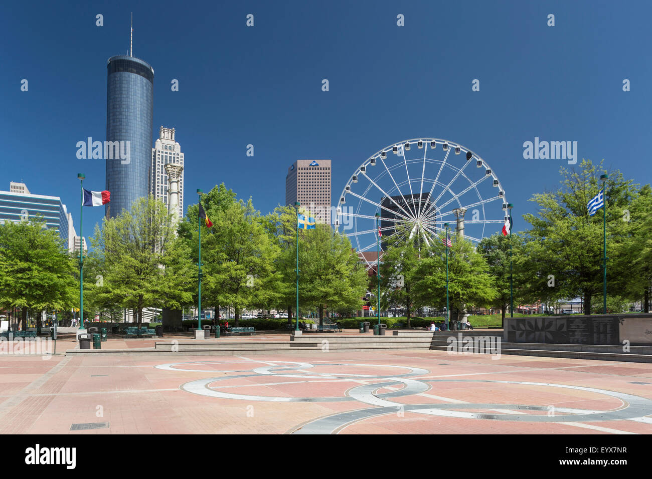 Vista del cielo ruota panoramica Ferris Centennial Olympic Park skyline del centro di Atlanta Stati Uniti d'America Foto Stock