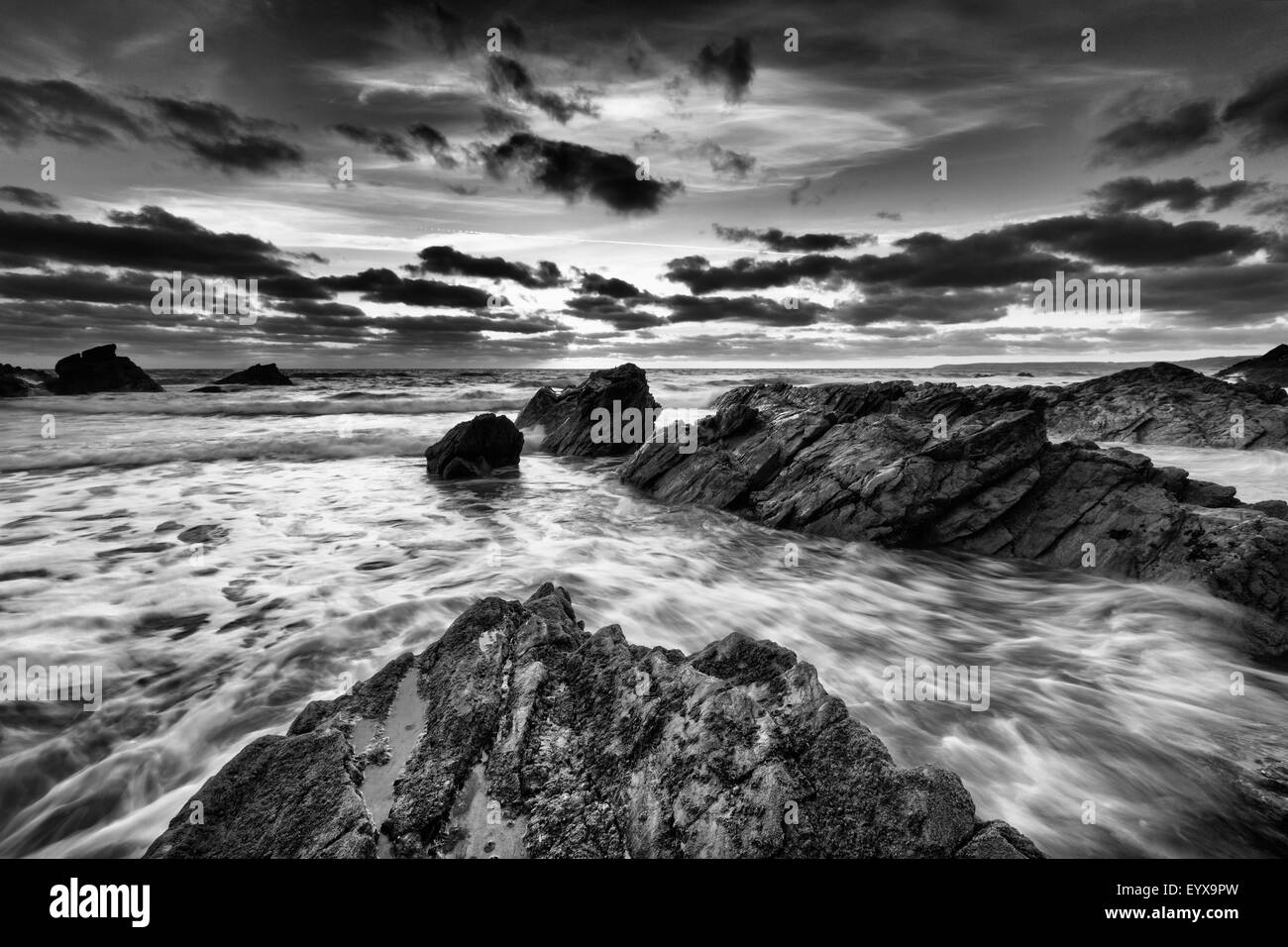 Tramonto sulla spiaggia Sharrow Whitsand Bay Cornwall Regno Unito Foto Stock