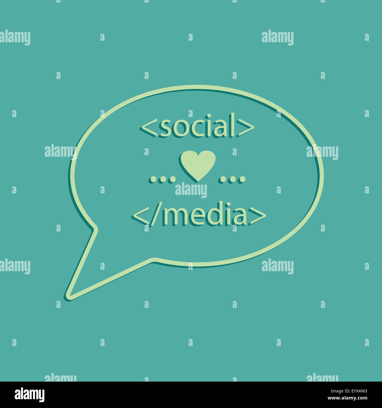 Discorso bolla con i social media tag e il simbolo del cuore di illustrazione vettoriale. Illustrazione Vettoriale