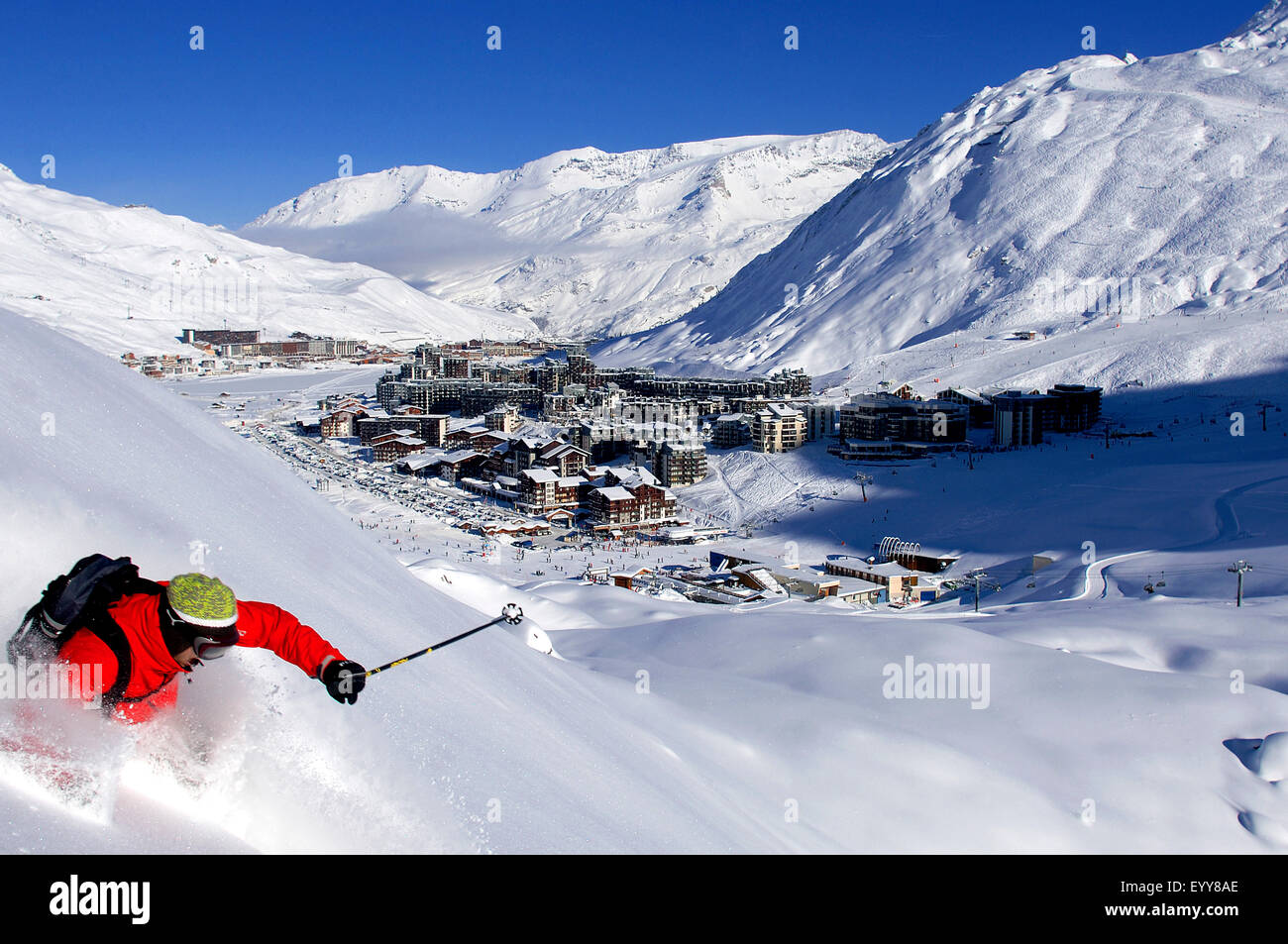 Sciare sulla Tignes ski ressort, Francia, Savoie, Tignes Foto Stock