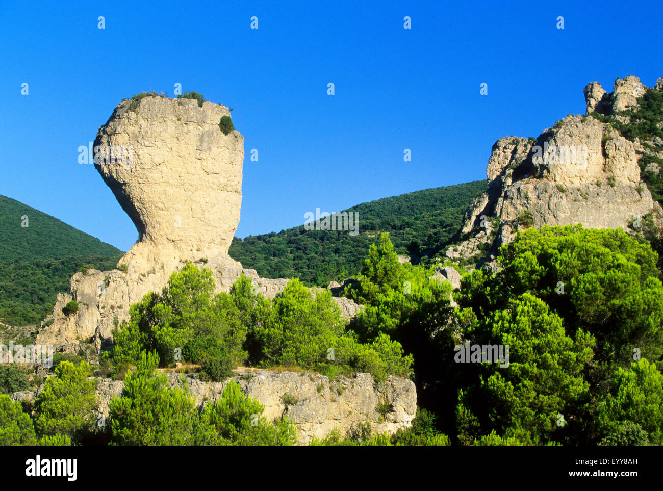 Strana formazione rocciosa di Mourez, Francia, Herault Foto Stock