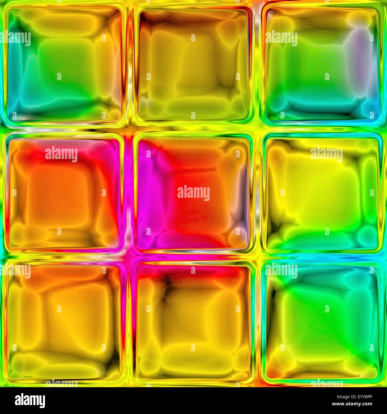 Le piastrelle colorate dalla splendente blocchi di vetro con colori vibranti. Foto Stock