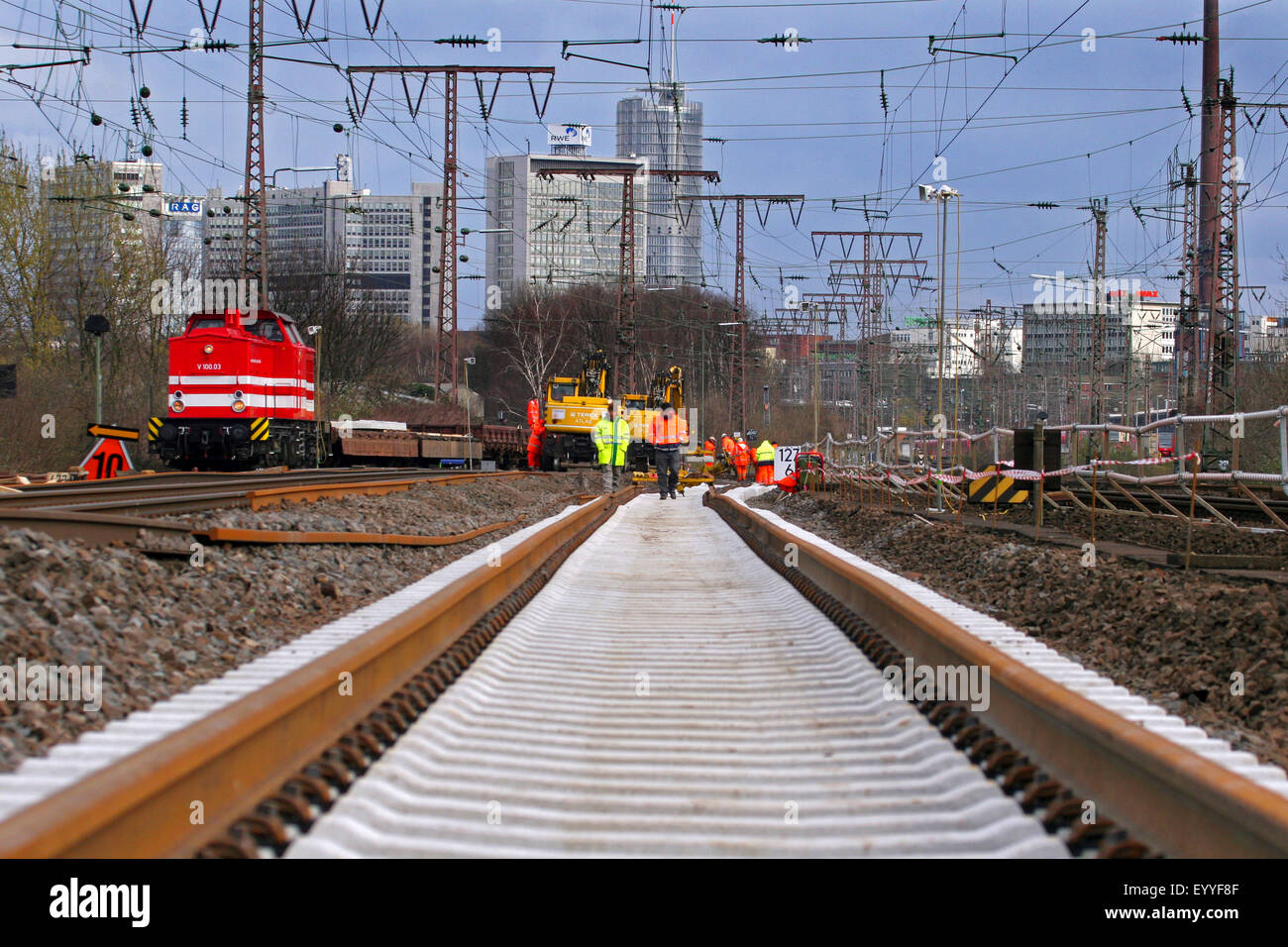 Via i lavori di costruzione, nuova trackbed, Germania Foto Stock