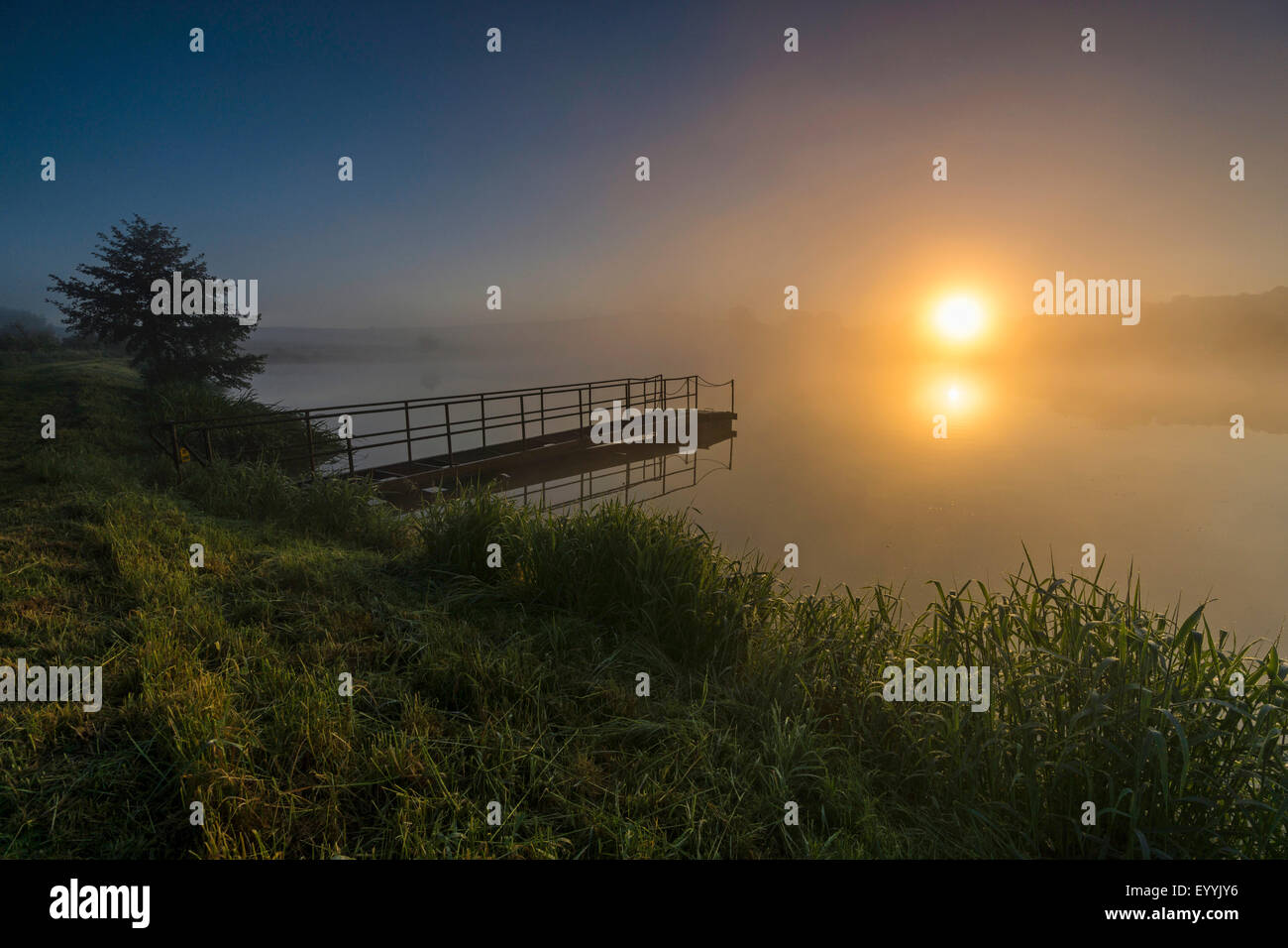 Alba sul lago Poehl, in Germania, in Sassonia, Talsperre Poehl Foto Stock