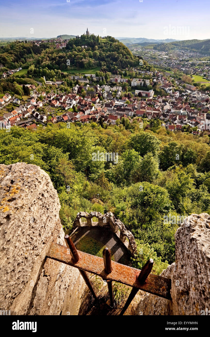 Vista dalla Torre Bilstein a Marsberg, in Germania, in Renania settentrionale-Vestfalia, Sauerland, Marsberg Foto Stock