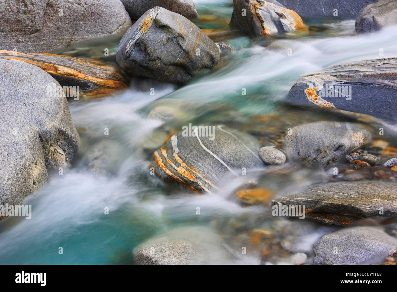 Fiume Verzasca bed, Svizzera Ticino, Verzascatal Foto Stock