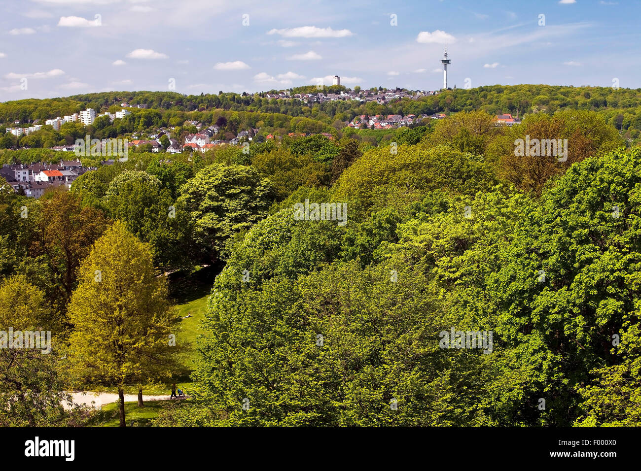 Vista dalla Torre Elisen sul parco paesaggio di Hardt, in Germania, in Renania settentrionale-Vestfalia, Wuppertal Foto Stock