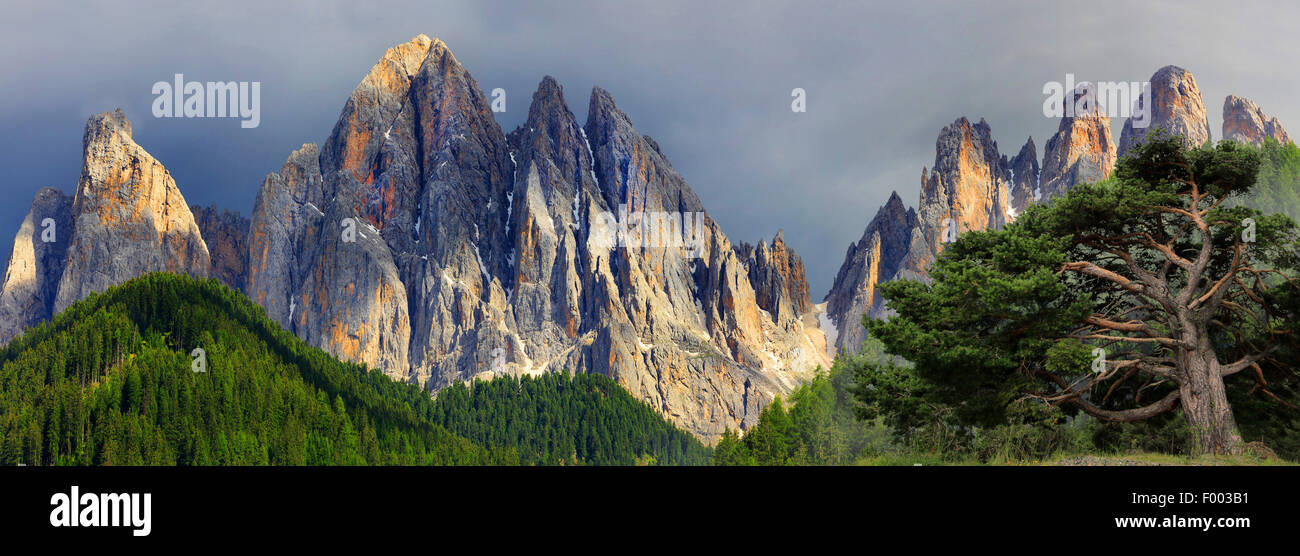 Gruppo di Geisler, Villnoess Valley, Italia, Alto Adige, puez Foto Stock