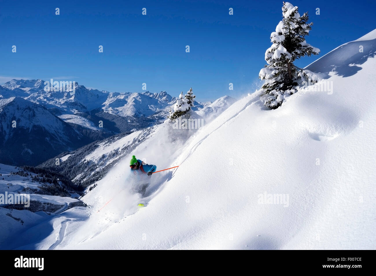 Freeskiing nelle Alpi francesi, Francia, Savoie, La Plagne Foto Stock