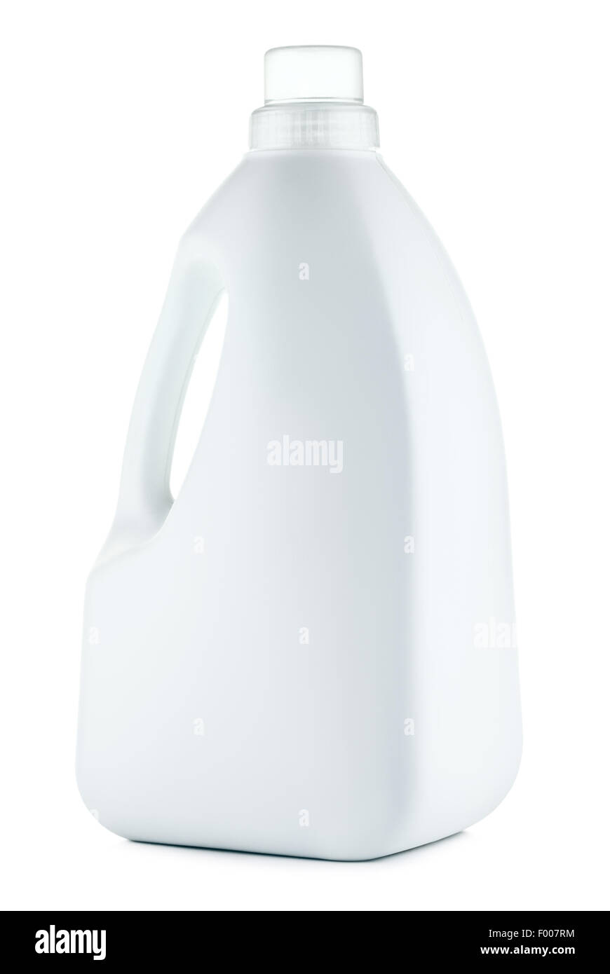 Detergente per bucato in bottiglia, isolati su sfondo bianco Foto Stock
