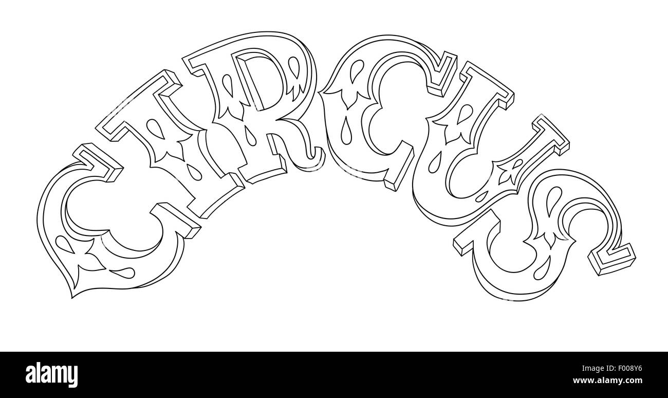 In bianco e nero la linea tecnica illustrazione del tema circense - inscript Illustrazione Vettoriale