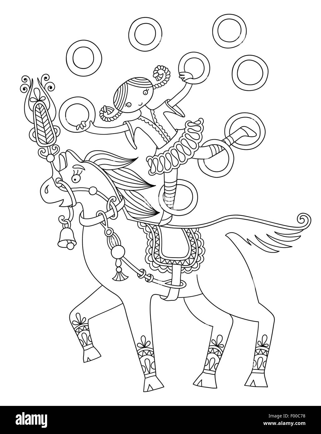 In bianco e nero la linea tecnica illustrazione del tema circense - ragazza brocca Illustrazione Vettoriale