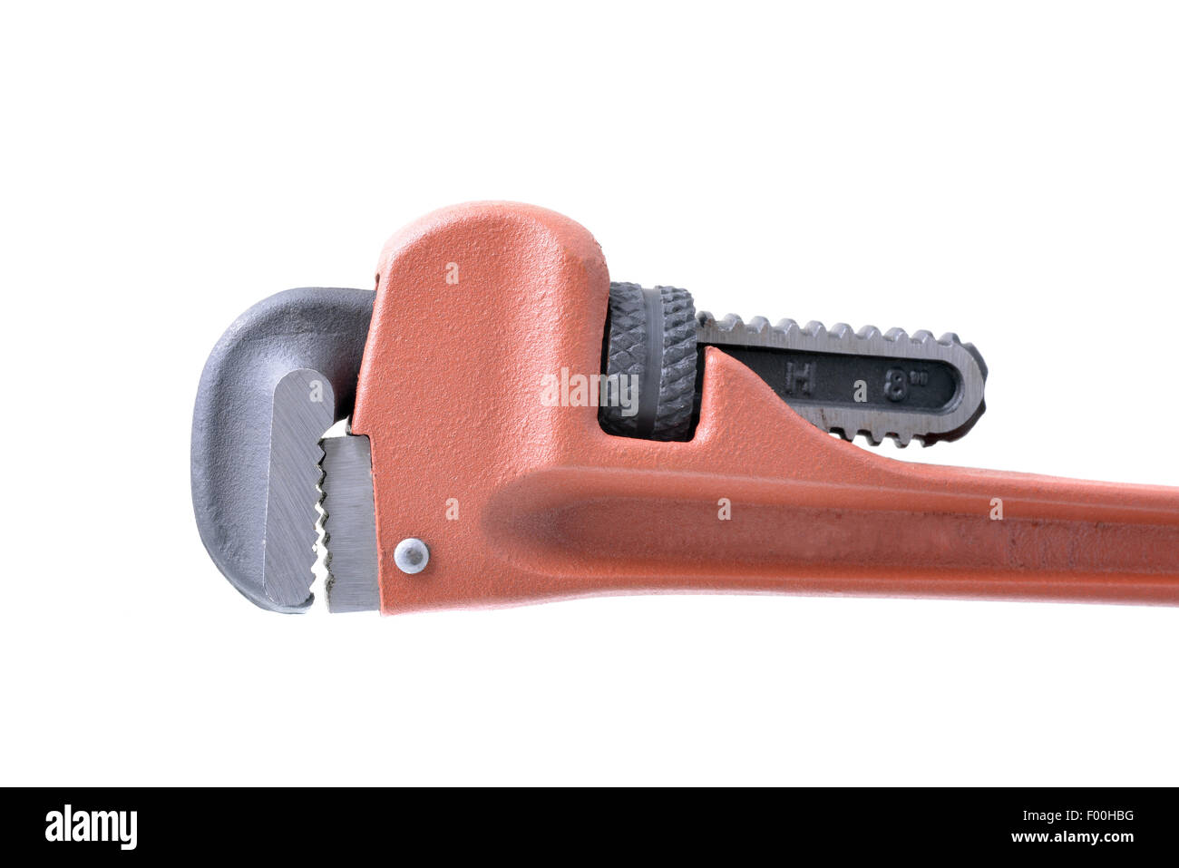 Ripresa macro di una chiave a tubo isolato su uno sfondo bianco Foto Stock