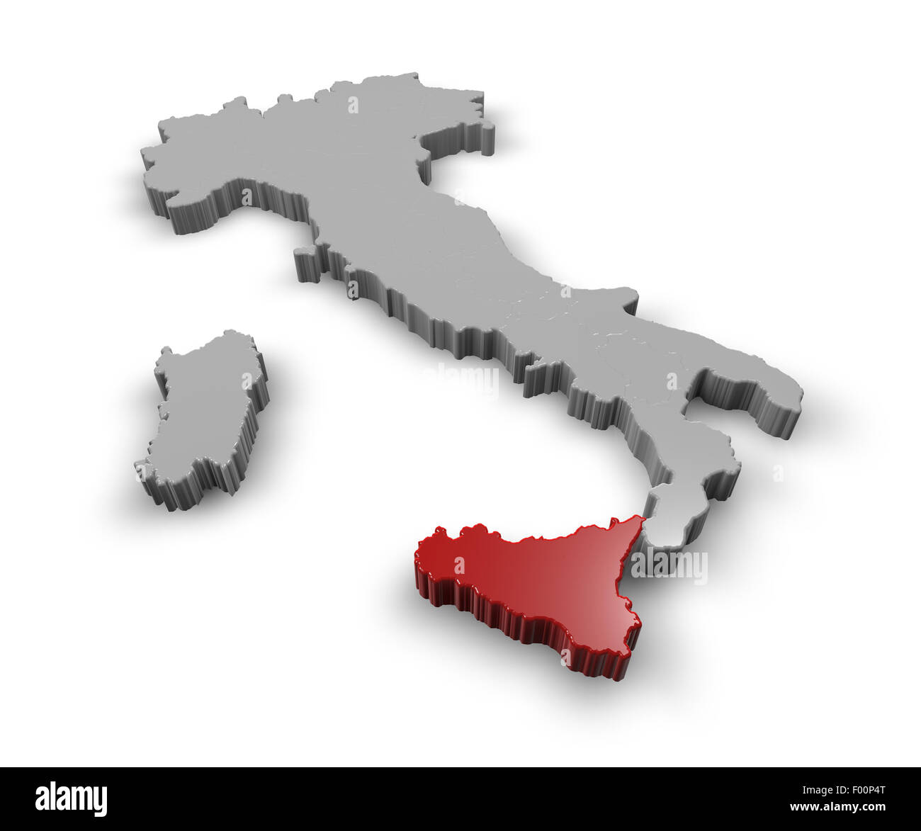 Mappa 3d di Italia Regioni Sicilia Foto Stock